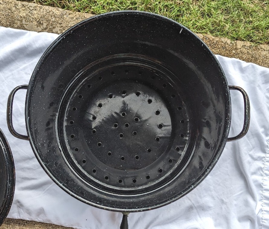 Clam Seafood Steamer Lobster Double Pot brass Broth Spigot Enamelware 15" Vtg eBay