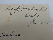 G HODGSON RAF AIRCARFT PARK COVENTRY   WW1 LETTER STOKESLEY  1918