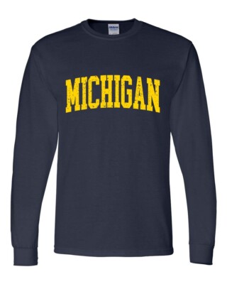 Mens Michigan Tshirt Michigan Football Team Color Long Sleeve T-shirt