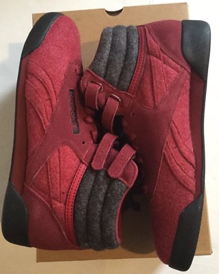 Reebok Classics Maroon Black Junior Girl Freestyle Hi Wool CN3364 Burgundy Black