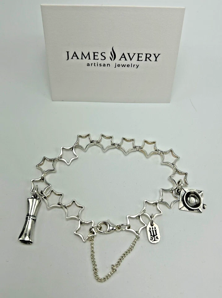 Браслет со звездами из чистого серебра James Avery 7,5 дюйма с выпускной кепкой и подвесками для диплома - Изображение 2 из 4