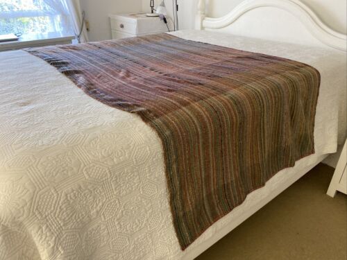 Colourful Stripe / Check Wool Blend Long Single Remnant Blanket 240 cm x 110 cm - Picture 14 of 15