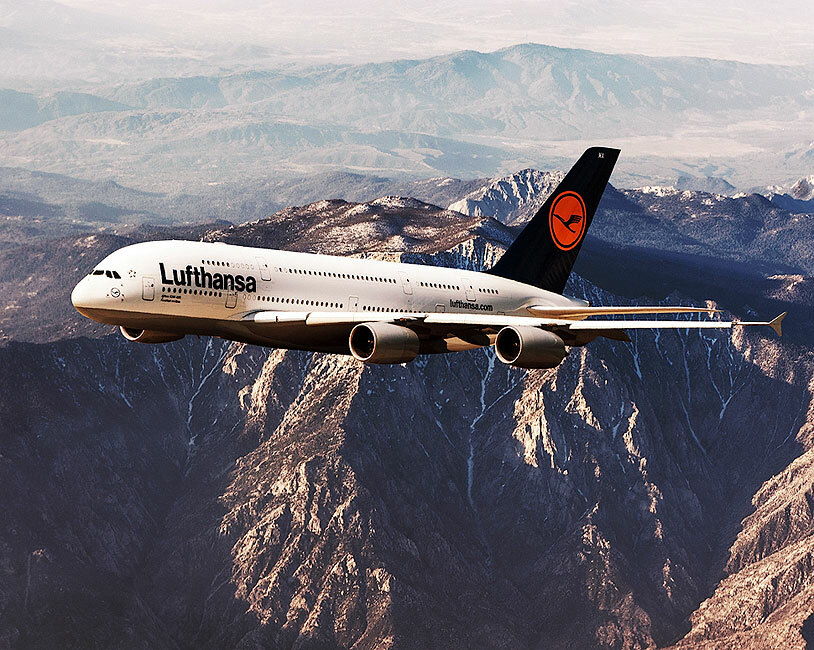 LUFTHANSA AIRBUS A380-800 OVER MOUNTAINS 11x14 GLOSSY PHOTO PRINT