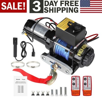 Electric Winch Truck 4,500 lb Synthetic Rope Waterproof Remote Control USA A
