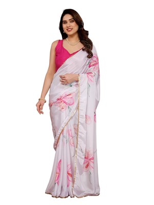 Women's Chinon Shiffon Saree Soft Wear Printed saree with Blouse Piece