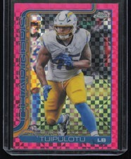 #163 2025 Topps Chrome Tuli Tuipulotu Hot Pink X-Fractor Los Angeles Chargers