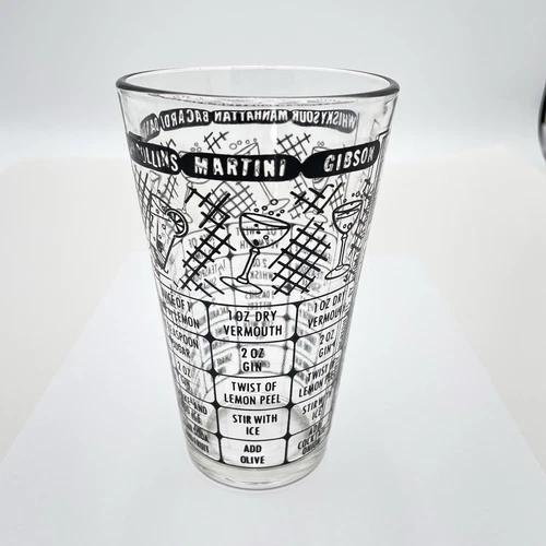Vintage Federal Glass Barware Bartender Cocktail Mixed Drink Recipe Shaker Glass