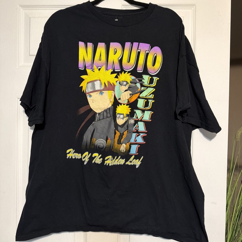Naruto Shippuden Shirt Mens XXL Black Anime Uzumaki Hero Of The Hidden Leaf