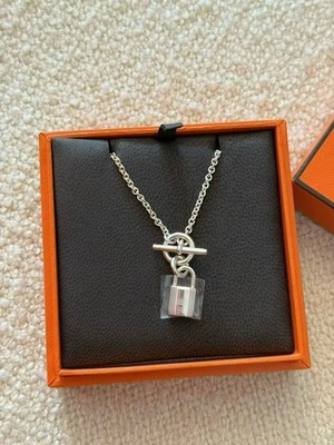 BNIB Hermès Kelly Cadenas Pendant bag Padlock Necklace Silver MSRP $1000