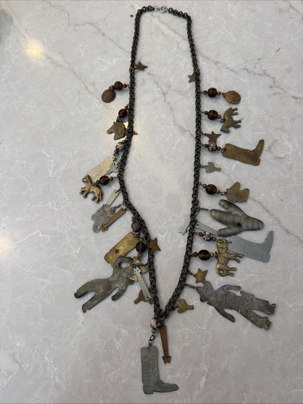30" Southwestern Western Story Telling Necklace Cowboy Boot Longhorn Cactus B48