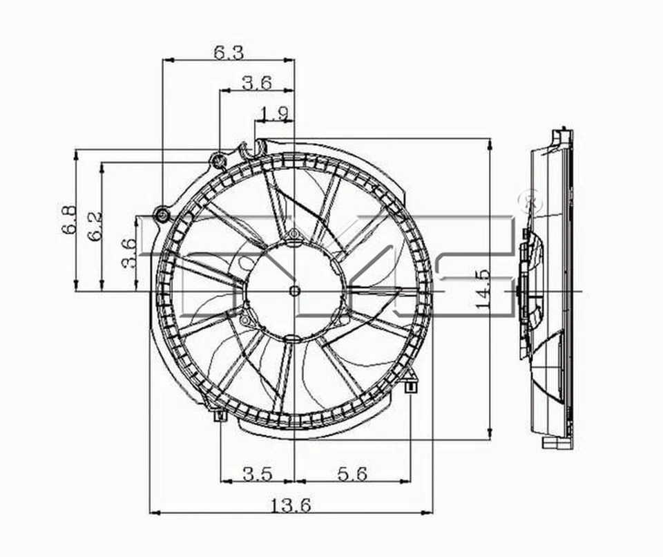 Conjunto de ventilador condensador aire acondicionado TYC 610310 para 96-07 Ford Mercury Sable Taurus Foto 3 de 4
