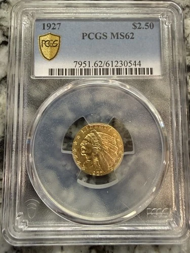 1927 P US American $2.5 Quarter Eagle Indian Head Gold Coin MS62 PCGS