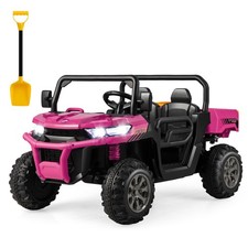 12V 2 Seater Ride On UTV Dump Truck Remote w/ Electric Dump Bed  Shovel Pink