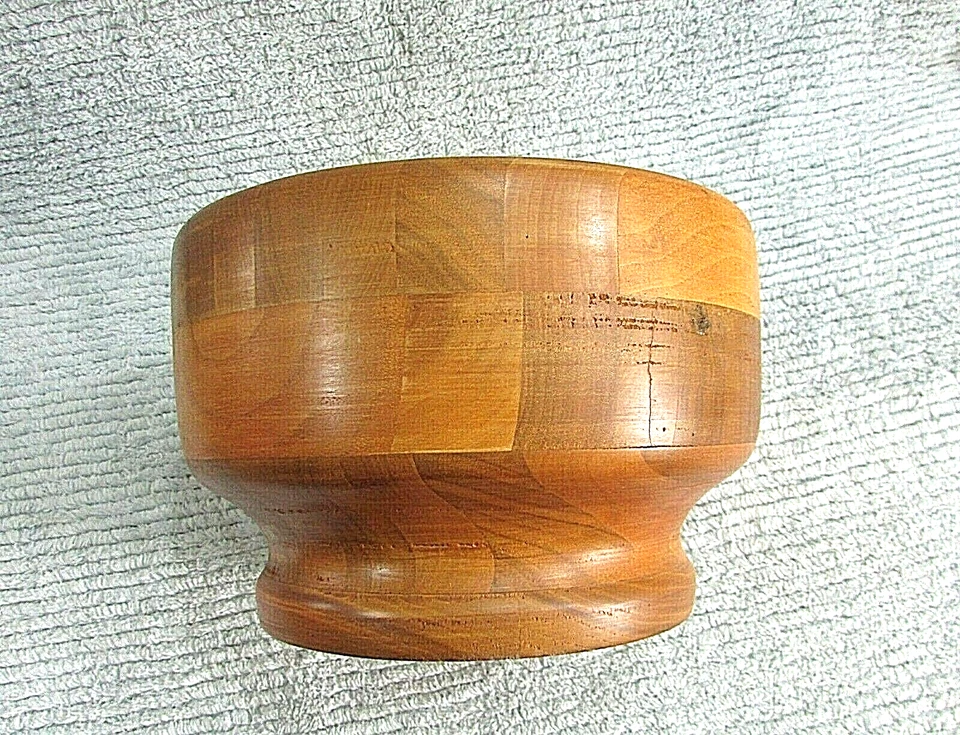 Tazón de pedestal torneado torno redondo 5x8 de madera maciza pesado hecho a mano vintage de 3+ lb Foto 2 de 4