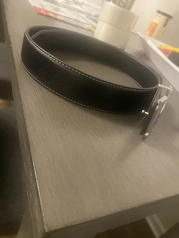 Hermes Black Leather Belt Silver/Chrome Buckle Mens Waist Size 32-36 - Image 3 of 4