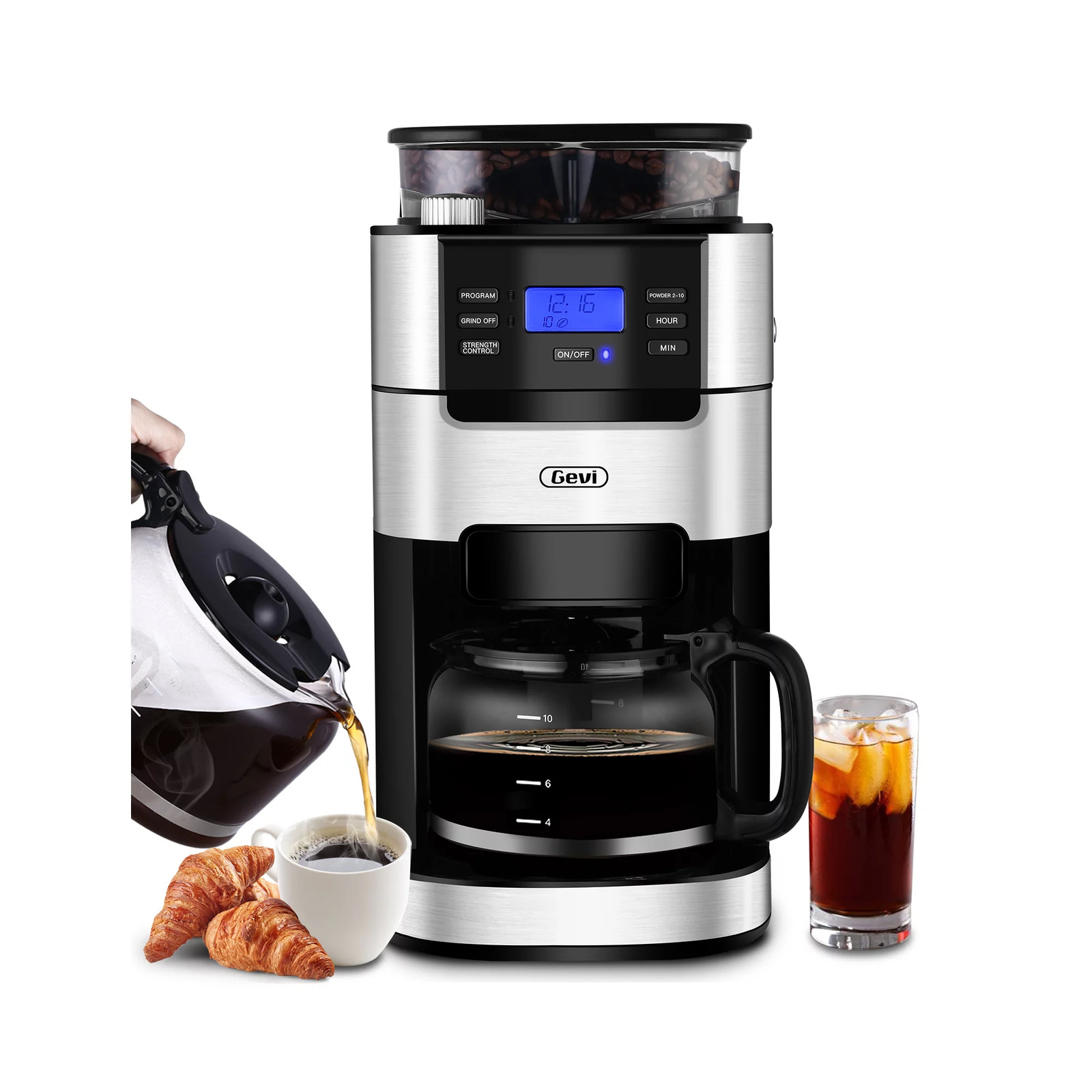 Gevi GECMA025AK-U 10-Cup Programmable Grind and Brew Coffee Maker