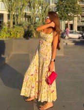 NWT 129 ZARA SS25 ZW COLLECTION LINEN Floral PRINTED MIDI DRESS 3292/175 S,M