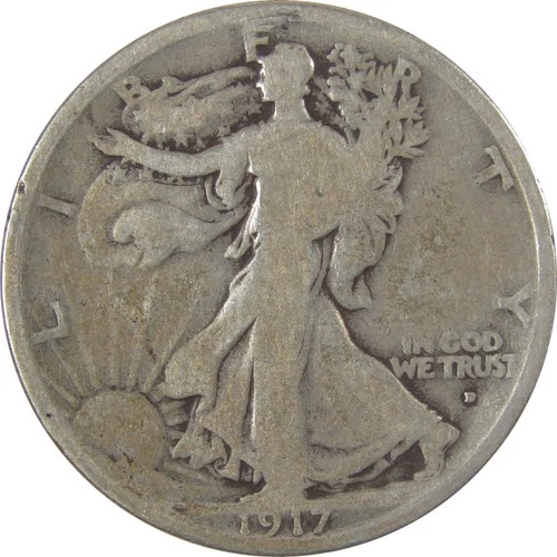 1917 D Obverse Liberty Walking Silver Half Dollar VG SKU:I25324