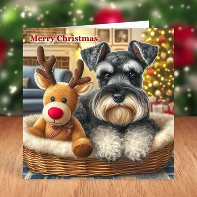 FAT CAT & LAZY DOG Miniature Schnauzer Dog Christmas Card