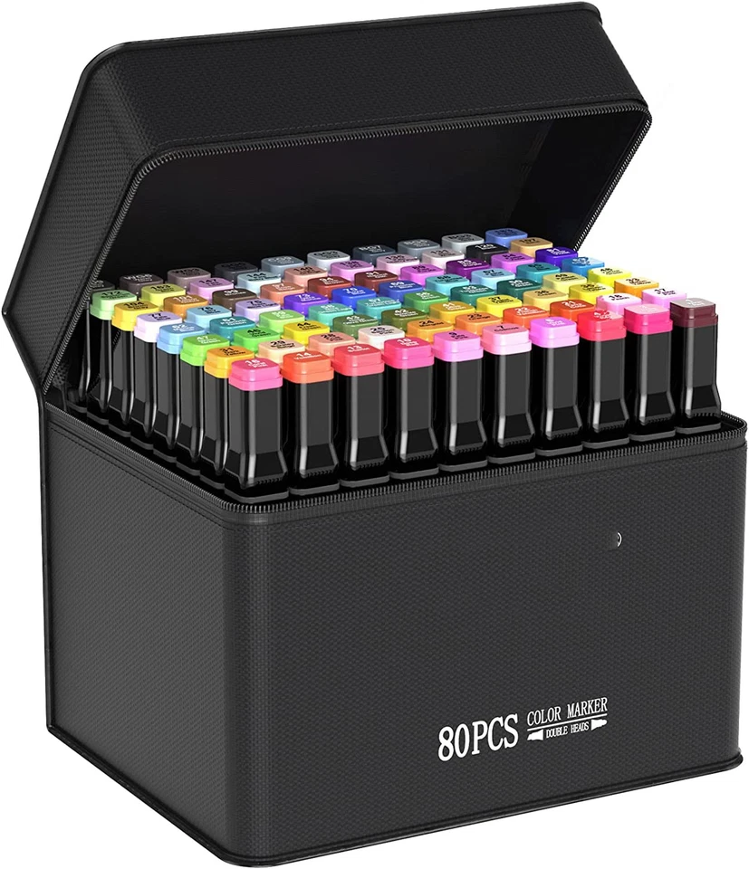 80 Farben Marker Set,Permanent Marker Stifte Set Doppelspitzen Touch Filzstifte! - Bild 4 von 4