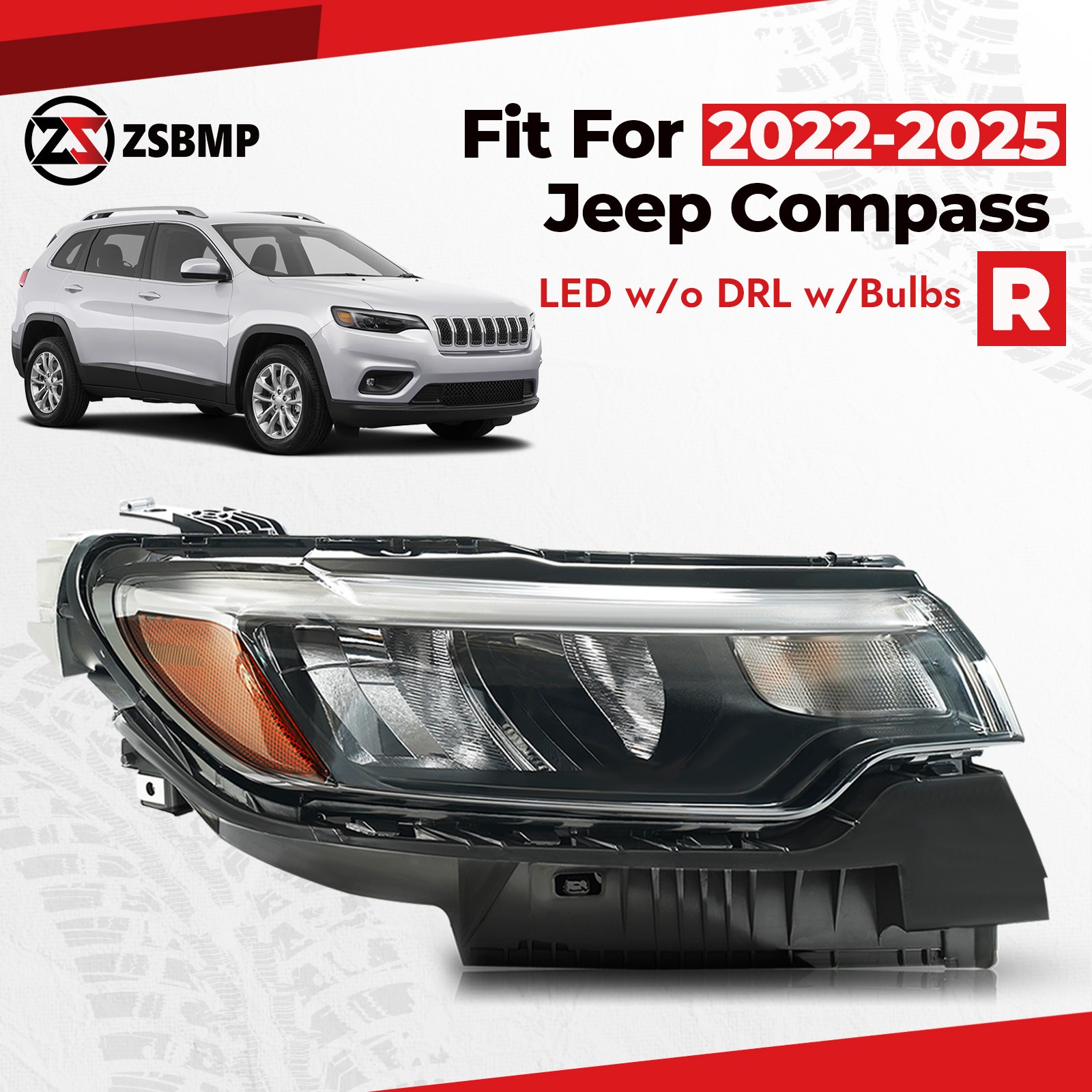 LED Headlight For 2022 2023-2025 24 Jeep Compass Reflector Right Passenger Side