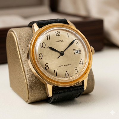 vintage Timex Water Resistant Day Herrenuhr 1970´s vergoldet