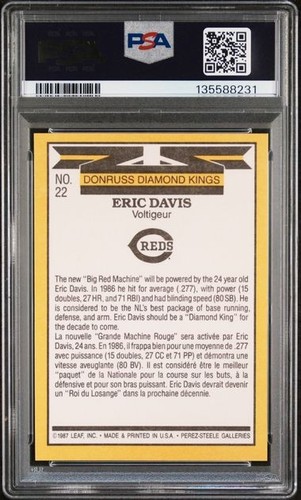 1987 Leaf (Rare Canadian Version) Diamond Kings Eric Davis PSA 8 - New Slab - Picture 2 of 2