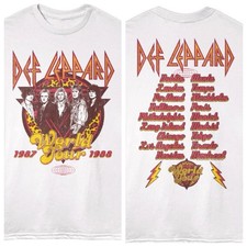 Def Leppard Mens T-Shirt 1987 WORLD TOUR Rock Of Ages World F B Tour Shirt White
