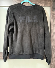 Unisex Fila Size Medium Crew Neck Black Sweater. Velour feel.