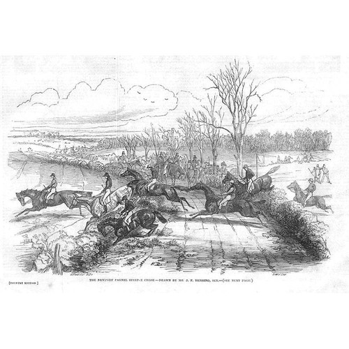 NEWPORT PAGNELL Horse Racing Steeplechase - Antique Print 1846