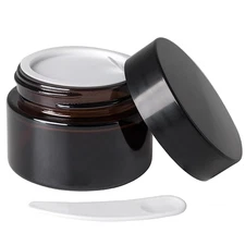 Overnews 1Oz Amber Glass Jar, Empty Cosmetic Lotion Containers,With Inner Liners