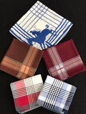 Vintage Mens Unisex Cotton Handkerchiefs Hankies Various Sizes Styles Lot Of 5