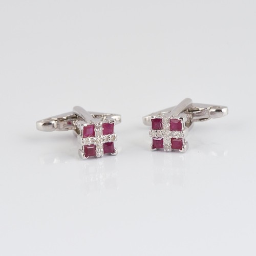 925 Sterling Silver Square Cut Ruby Gemstone Men's Cuff links - Picture 2 of 3