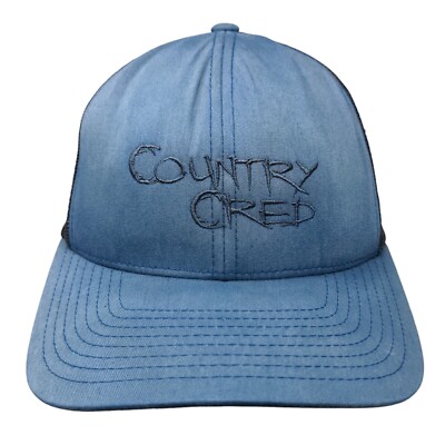 Country Cred Snapback Mesh Back Trucker Hat Blue One Size Embroidered