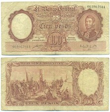 BILLETE ARGENTINA 100 PESOS (1952) SUFIJO BOSIO-MORAL A B# 2041 P 267b