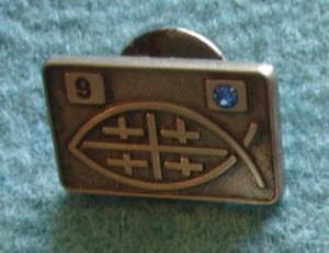Ichthus Christian Religious Fish Pin 9 Year Service Award w Blue Stone COKESBURY