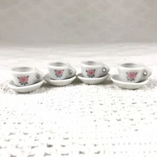 pink floral 8pc miniature tea set 4 cups 4 saucers dollhouse shadow box