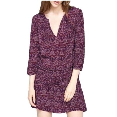 BA&SH Georgia dress size 1 in Bordeaux Burgundy Elastic Waist Ruffles Bohemian