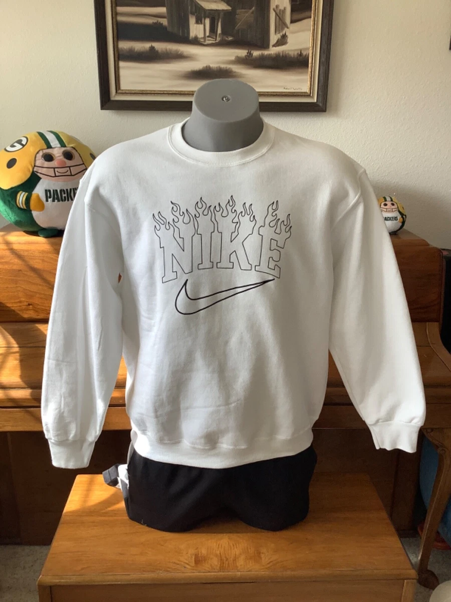 NIKE Flame Logo Unisex Crew Neck SWEATSHIRT Size LARGE Soft WHITE