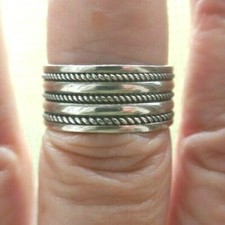 Sterling Silver Hand Made Band Twisted Rope Polished Design 9.3mm Size 8.25