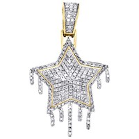 "10K Gelbgold Diamant Doppel TropfenfäNger Stern AnhäNger 1.45 \" Herren Pave 0.83"