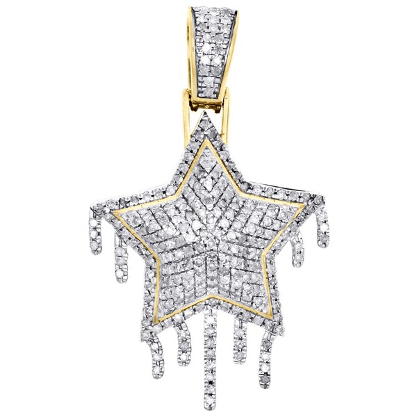 "10K Gelbgold Diamant Doppel TropfenfäNger Stern AnhäNger 1.45 \" Herren Pave 0.83"-image