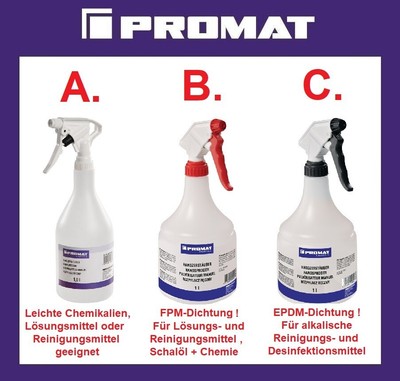PROMAT Industriezerstäuber 1L FPM / EPDM Dichtung Chemie Lösungsmittel Schalöl