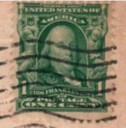 Rare 1901 US Stamp Benjamin Franklin 1c Green Used 1908 Postmark ...