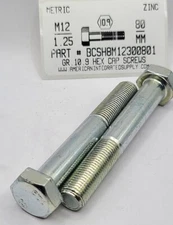 M12-1.25X80MM HEX HEAD CAP SCREWS GRADE 10.9 STEEL ZINC PLATED (3)