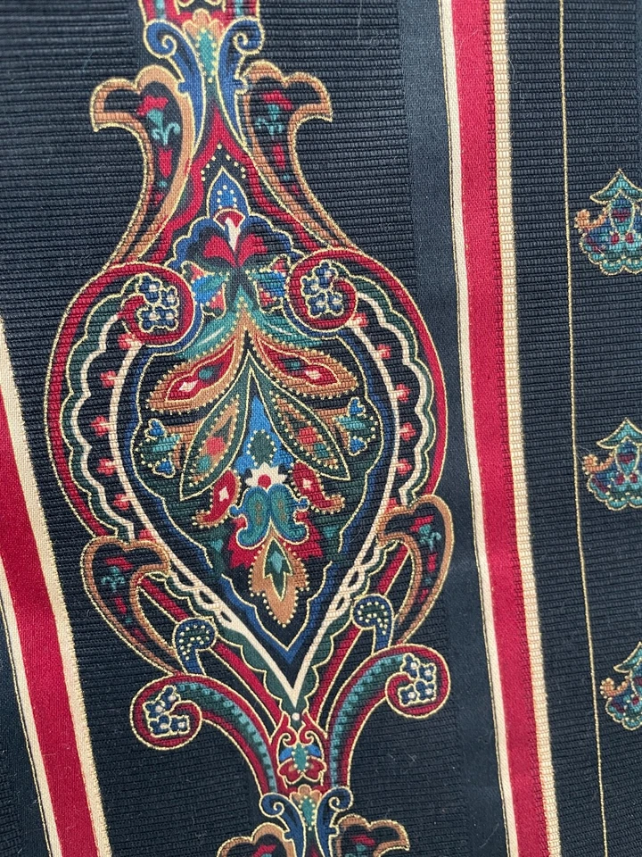 Vtg Four (4) YARDS Raymond Waites Navy  Mill Creek Fabric Paisley Striped - Image 2 of 4