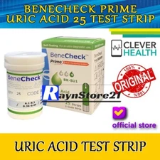 Original BENECHECK Prime Uric Acid 1 Box @ 25 Strips Test Strips