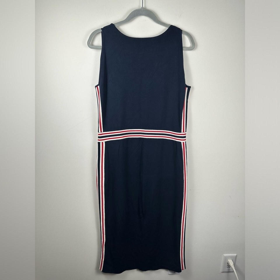 Brooks Brothers Red Fleece Knit Side Stripe Dress Red White Blue Size