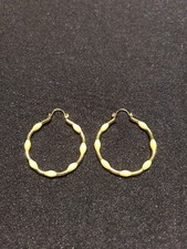  41- GOLD TONE / ENAMEL PIERCED EARRINGS HOOPS   1 3/8" DROP X 1 1/4" DIAMETER