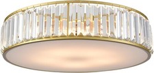 Modern Flush Mount Ceiling Light Crystal Gold Ceiling Lighting 20 Inch 5-Light